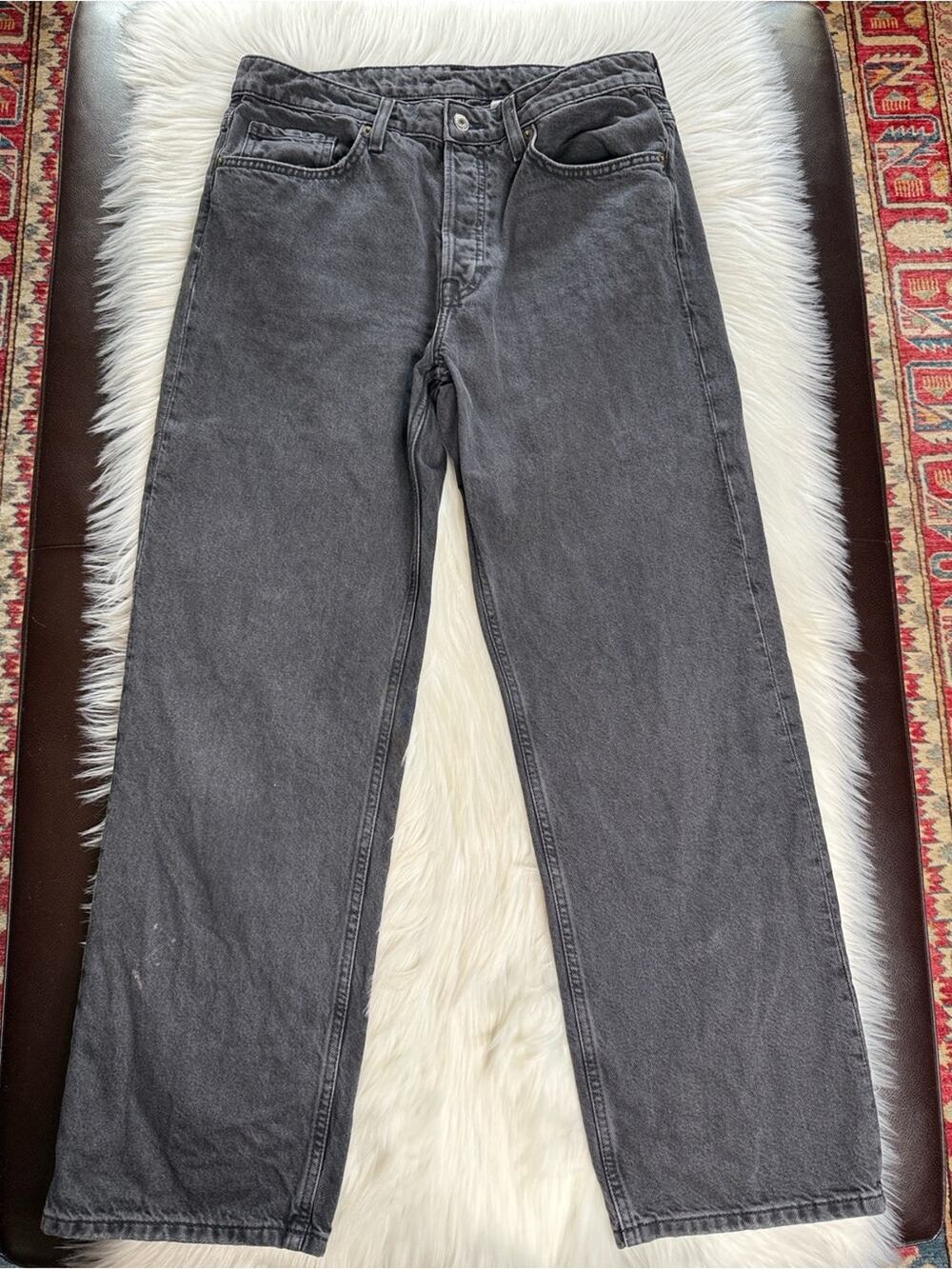 H&M Washed Black High Rise Relaxed Straight Jeans